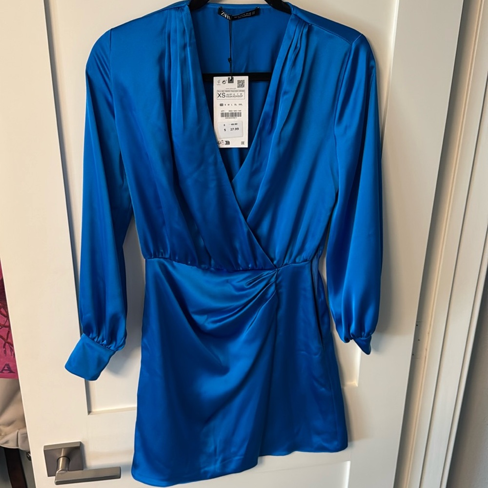 Zara satin blue mini dress